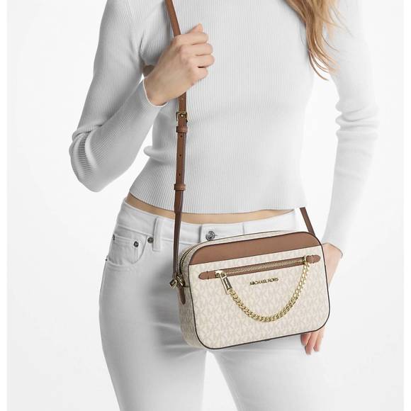 NEW MICHAEL KORS jet set large logo crossbody bag in vanilla - Picture 1 of 4